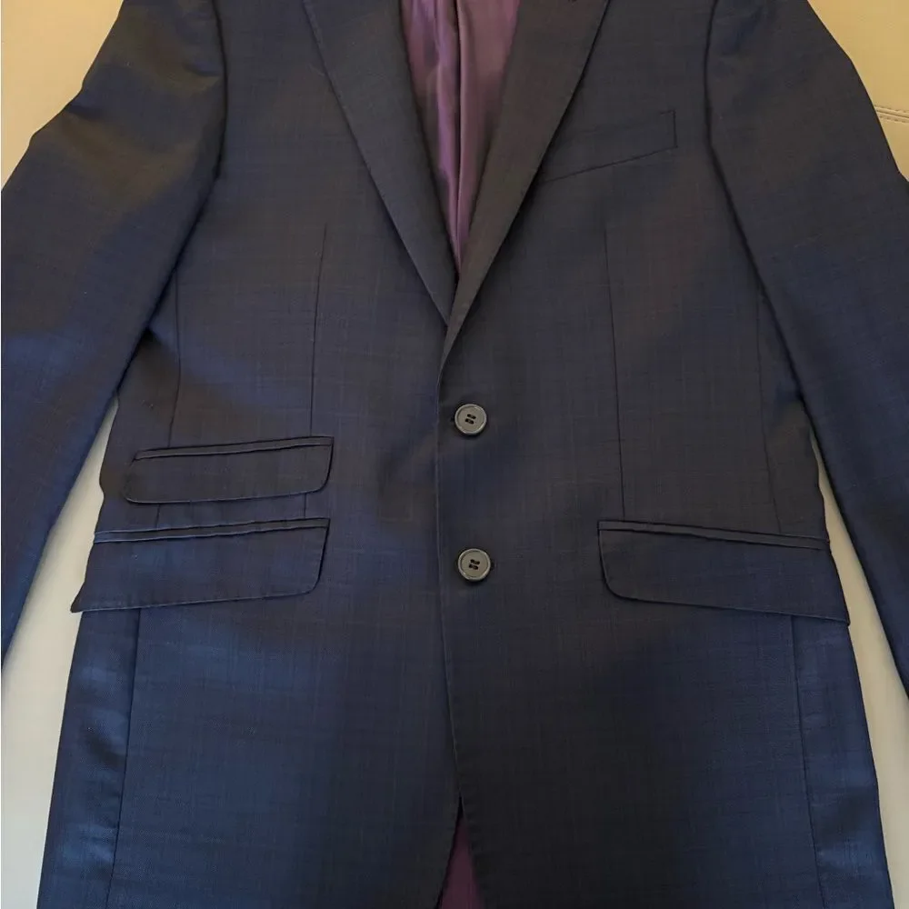 Princeton Model X Boys Navy/Black Plaid Wool Blazer Purple Lining. Size 18.